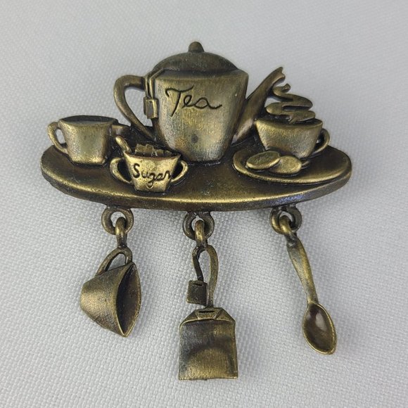 Vintage Jewelry - Vintage JJ Bronze Tea Set Brooch